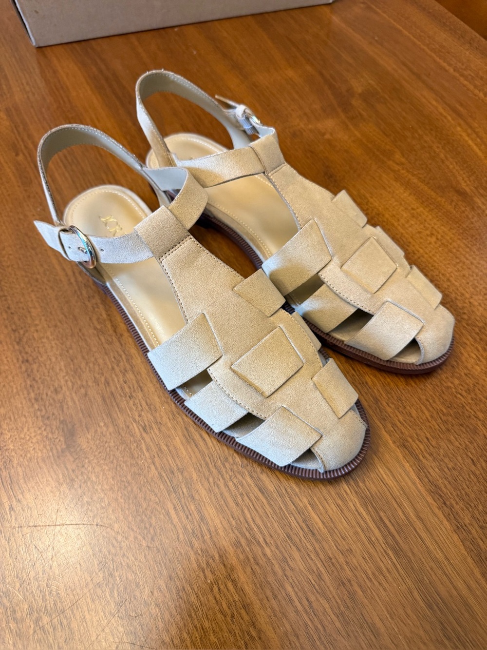 J. Crew Factory Beige Suede Woven Slingback Sandals